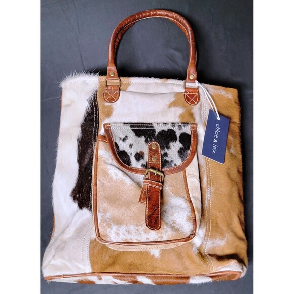 Chloe & Lex Handbags - NEW Chloe & Lex Western Farmcore Country Animal Hair Tote w/ Faux Leather Trim